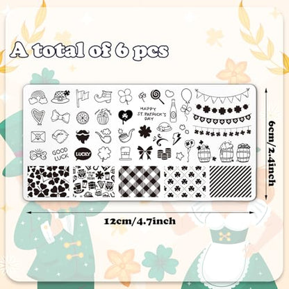 Whaline 6 Pcs Valentine's Day St. Patrick's Day Easter Nail Plates Stamping Set Heart Shamrock Egg Stamp Templates Nail Art Plates for DIY Print Manicure Salon Design - style: Valentine's Day St. Patrick's Day Easter