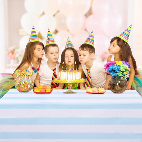 Kesfey Light Blue Striped Tablecloth Vertical Stripe Table Cover 3 Packs - color: Haze Blue Verticall Striped