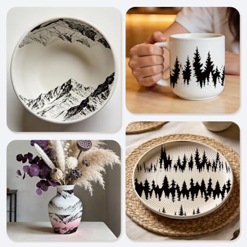EVERJOYCRAFT 4pcs Underglaze Transfers for Pottery Mountains Ceramic Decals - color: Mountains Pine Forests
