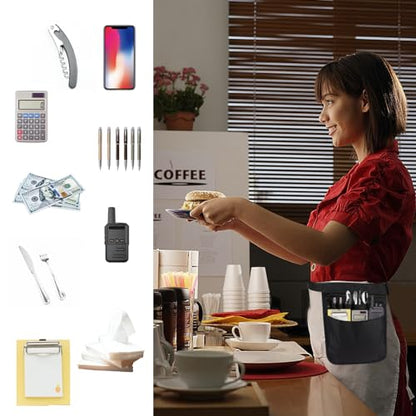 Server Apron, 9.84x7.32Inch Restaurant Waitress Accessories Bag - color: Dark Black