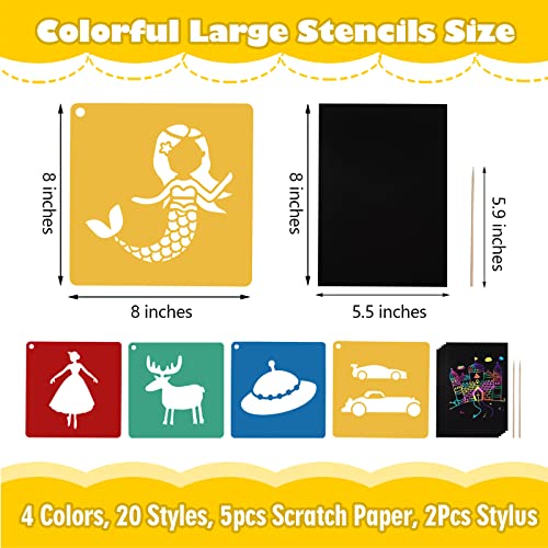 20 Pcs Stencils for Kids Stencil for Painting with 5 Pcs Scratch Paper