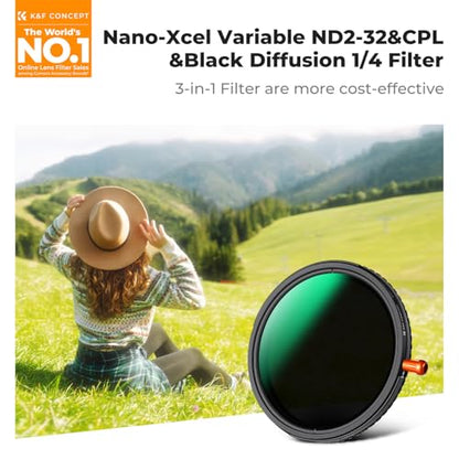 K&F CONCEPT 43mm Black Diffusion 1/4 & Variable ND2-32 & Polarizing-in 1 - size: 43mm