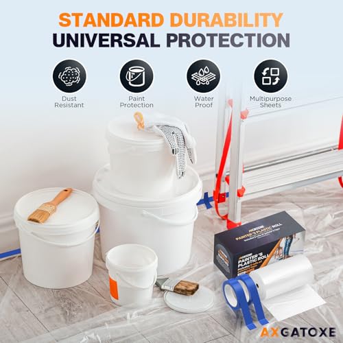 Axgatoxe Plastic Drop Cloth for Painting, Painter's Plastic Sheeting & Tarp - size: 200' Length x 9' Width