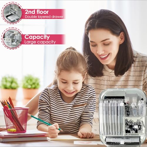 Clear Acrylic Pen Organizer, Desktop Storage Box with Multiple Compartments, Makeup Brush Storage Organizer for Office School Home Supplies