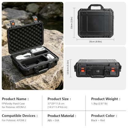 FPVtosky Hard Case for Potensic Atom 2 and PTD 1 RC (compatible with PTD 1 RC only), waterproof Bag for the remote control, batteries, charger, and accessories (case only)