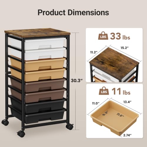 Pipishell Rolling Cart with 5 Drawers, Craft Storage Cart, Khaki Gradient - color: khaki gradient, size: 8-Drawers