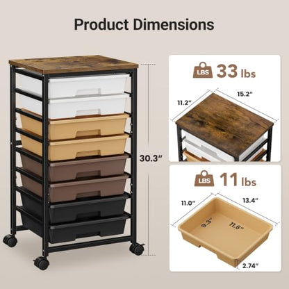 Pipishell Rolling Cart with 5 Drawers, Craft Storage Cart, Khaki Gradient - color: khaki gradient, size: 8-Drawers