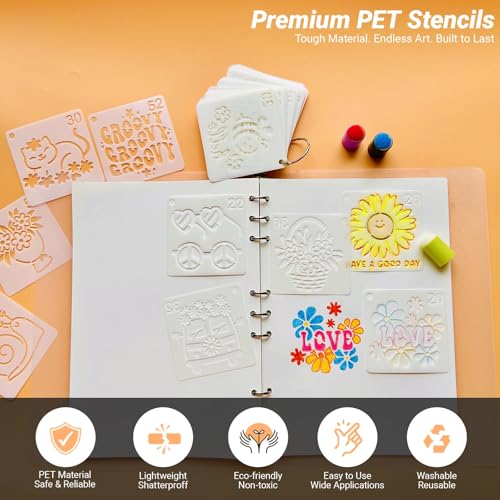 Hippy Stencils for Painting, 64 Pcs 3 Inch for Cards Rocks Crafts - color: Hippy