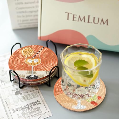 CAMOYAI 8 pcs Diamond Art Coasters Kits with Holder, DIY 5D Retro Cocktail Diamond Painting Coasters,Diamond Art Kits for Adults Beginners - color: cocktail