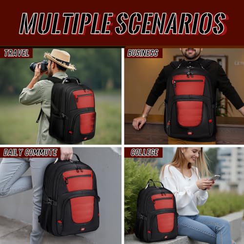 Large Travel Backpack, 17.3" Laptop Backpack, Red - color: Red, size: 17.3 Inch（20.4"x13.3"x10.2"）