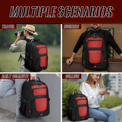 Large Travel Backpack, 17.3" Laptop Backpack, Red - color: Red, size: 17.3 Inch（20.4"x13.3"x10.2"）