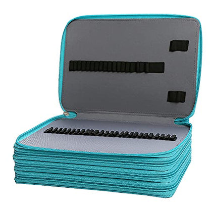200 Slots Pencil Case 4-Layer Zipped Holder w/Handle - color: Green, size: 200