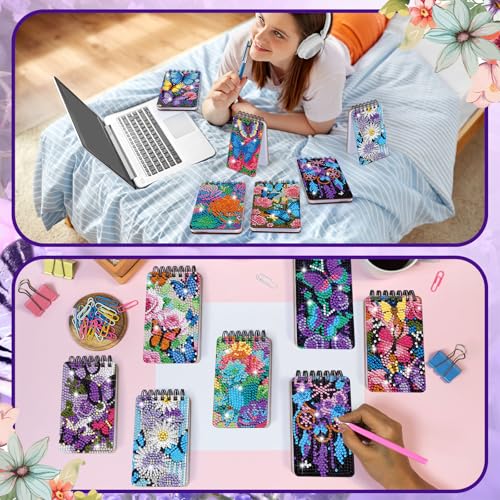 Fuyoooo 12 Pcs Flower Butterfly Diamond Art Notebook Kits for Adults - style: Flower Butterfly