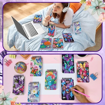 Fuyoooo 12 Pcs Flower Butterfly Diamond Art Notebook Kits for Adults - style: Flower Butterfly