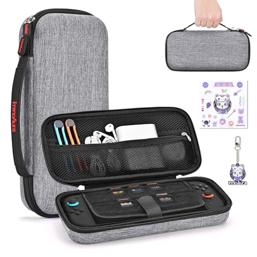 innoAura Switch 2 Carrying Case for NS Switch 2 (2025), with 9 Game Card Slots, Protective Travel Storage Case, Cute Pendant and Sticker, Gray - color: Gray, size: for Switch 2 (2025)