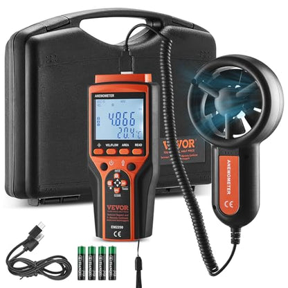 VEVOR Split Handheld Anemometer, 14-140, Digital Wind Speed CFM Meter Gauge with LED Backlight Screen, Measures Wind Velocity Temperature Air Flow, for Sailing Surfing Flying HVAC
