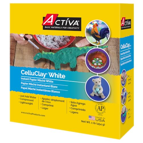 Activa CelluClay Instant Paper Mâché, White, 1lb (450g) | Super Fine Sculpting & Texturing Material for Arts & Crafts - size: 1 pound