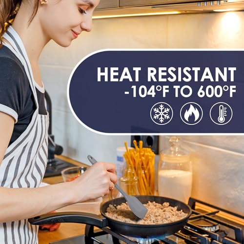 Heat Resistant 600℉ Silicone Spatula, Turner Mixing Spatulas set BPA Free Dishwasher Safe for Nonstick Cookware, Grey - color: Gray