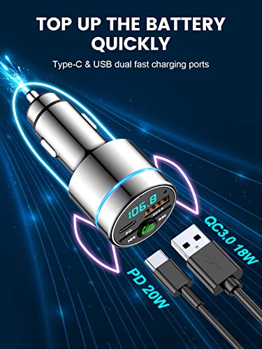 RIWUSI FM Transmitter for Car Bluetooth 5.3, Wireless FM Radio Car Adapter - color: Silver