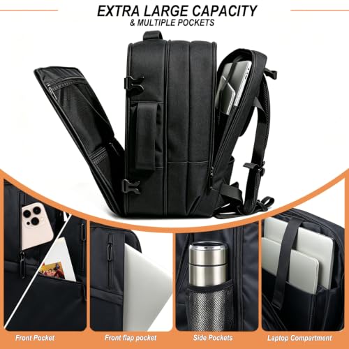 Naukay Travel Backpack,50L Expandable Carry on Backpack for Men Women,Black - size: 17.3 Inch