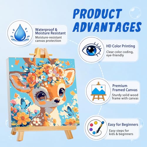 AUKELHJ Paint by Numbers Kit for Kids with Frame, Deer, 8X8 inch - color: 12-Deer