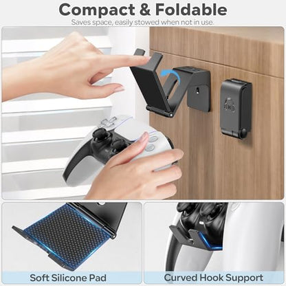 OIVO Controller & Headset Wall Mount Holder Stand, Foldable Headphone Stand, Gaming Controller Holder Hanger Hook, Universal Storage Organizer Controller/Earphone/Game Accessories-5 Packs - color: 4 X Controllers Holder & 1 X Headset Holder