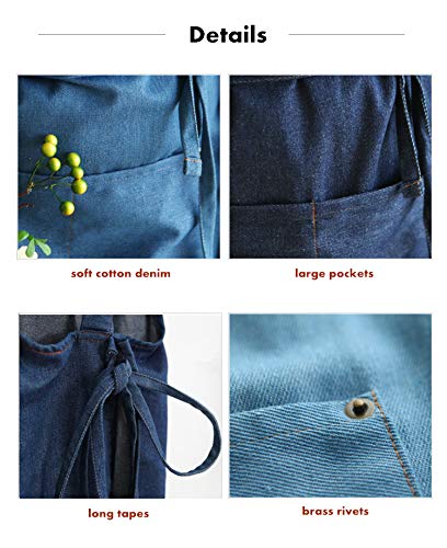 Cute Denim Matching Apron for Kids and Adults, Cook Art Paint Garden - color: Blue, size: kid M(age 8-12)