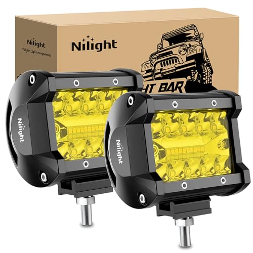 Nilight 2 PCS 4 Inch 60 W LED Light Pods Yellow Spot Flood Combo Beam - color: Black housing