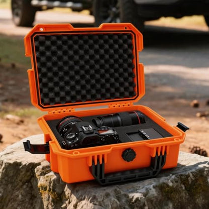SHALL Hard Case, Cyberdeck Case, IP67 Waterproof Protective Camera Case with Customizable Foam, Protection for Camera, Drones, Lens, Equipment, 14"x11"x6", Orange - color: Orange