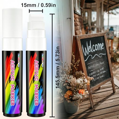 FansArriche Jumbo Poster Markers, 3 White 15mm Acrylic Paint Markers - color: 3 White