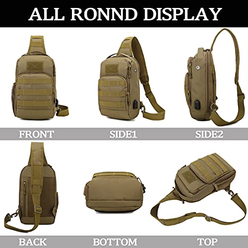 Valinov Tactical Shoulder Bag,Molle Shoulder Backpacks,Military Sling Daypack Backpack with USB Charging port - color: 2 Pack Black