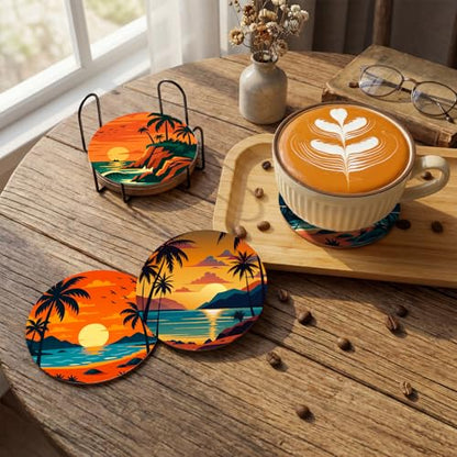 Reallnaive 8 Pcs Beach Paint by Numbers Kit for Adults Coastal Coasters - style: Beach