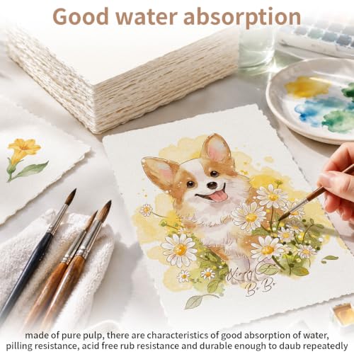 200 Sheets White Watercolor Paper 5x7 Inch Cotton Handmade Deckled Edge - color: White, size: 5x7in