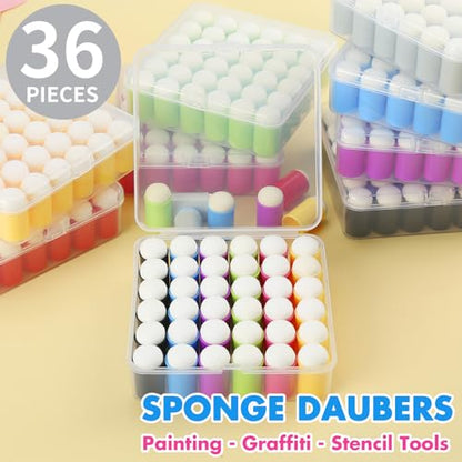 36 Pieces Sponge Daubers W/Storage Case - Handy Finger Daubers for Applying and Spreading Ink, Paint, Glue & More - Providing Excellent Detail Control and Precision - color: Purple