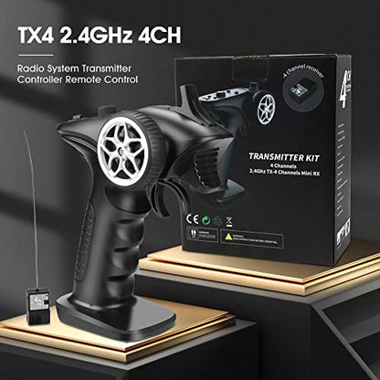 2.4ghz RC Controller 4CH Remote and Receiver Digital Radio Transmitter for RC Car Boat Tank (Updated Version)