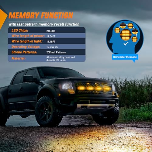 Nilight 4PCS LED Strobe Lights 12V 24V Sync Feature Amber - color: Amber w/Controller