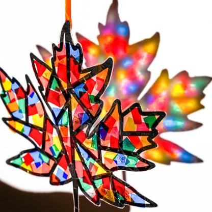 EggSun 36 Sets Fall Thanksgiving Maple Leaf Suncatchers Craft Kit for Kids Ornaments Stained Glass Window Arts and Crafts Kit for Classroom Holiday Projects Home Party Favors Decorations Ages 4 8 12 - style: Fall Maple Leaf
