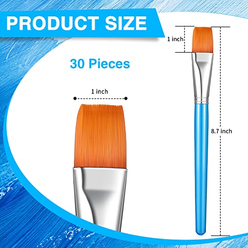 Zonon 30Pcs Paint Brush Bulk Small Flat Tip Acrylic Oil Brush, 1'', Blue - size: 1''