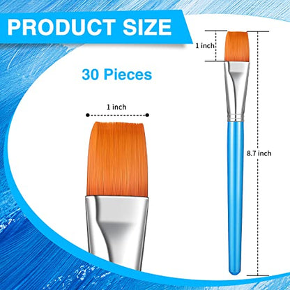 Zonon 30Pcs Paint Brush Bulk Small Flat Tip Acrylic Oil Brush, 1'', Blue - size: 1''