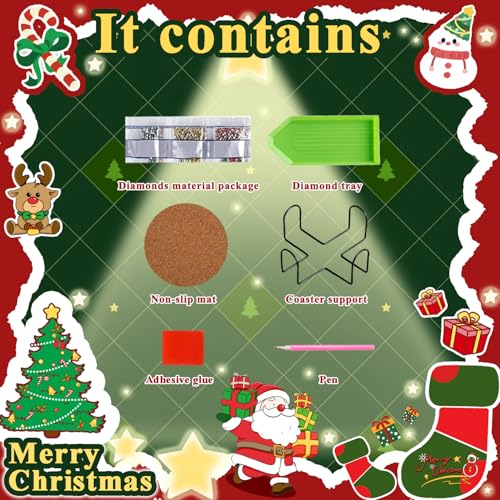Leatrice 8 PCS Christmas Diamond Art Coasters Kits with Holder 4 in - color: AA Chrismaths b