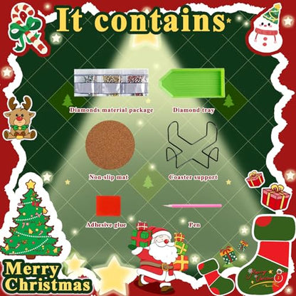 Leatrice 8 PCS Christmas Diamond Art Coasters Kits with Holder 4 in - color: AA Chrismaths b