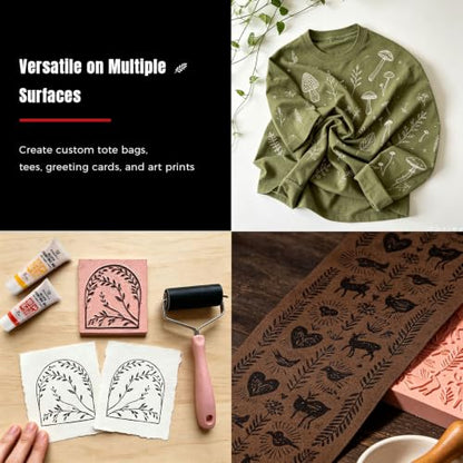 Bobblebro Linocut Kit for Printmaking, 5 Color Fabric Block Printing Kit - color: 5 Color set