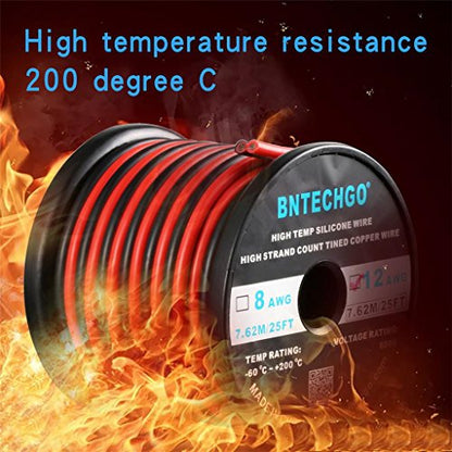 BNTECHGO 12 Gauge 2 Conductor Parallel Silicone Wire Red Black 25ft Cable - color: 12 Parallel silicone wire 25ft, size: 12 AWG 25ft
