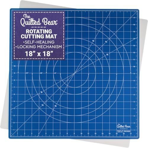 The Quilted Bear 18" x 18" Rotating Self-Healing Cutting Mat, Blue - color: Blue, size: 18"L x 18"W