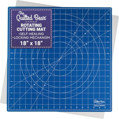 The Quilted Bear 18" x 18" Rotating Self-Healing Cutting Mat, Blue - color: Blue, size: 18"L x 18"W