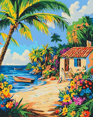 Landscape Paint by Number on Canvas for Adults Beginners Art Crafts Kits - color: sea
