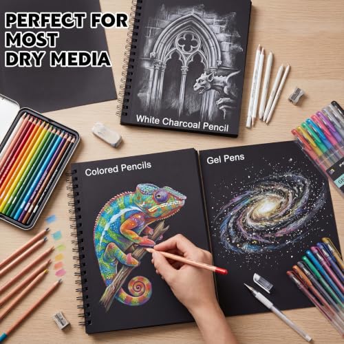 2 Pack Black Paper Sketchbook, 5.5 × 8.5 in, 100 Sheets, Spiral Bound - size: 5.5×8.5 Inch (2 Pack )