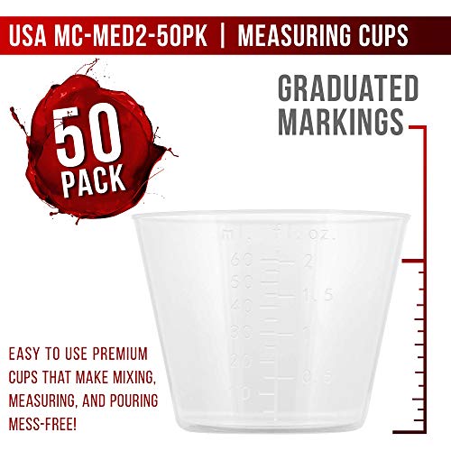 Pouring Masters 2 Oz (60 ml) Liquid Measuring Cups, 50 Pack with 25 Sticks - size: 2-Ounce - Cup