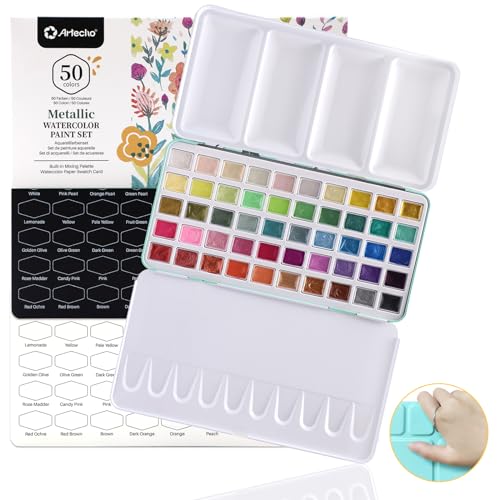 Artecho 50-Color Metallic Watercolor Paint Set with Easy-Hold Ring - style: 50 Colors Metallic