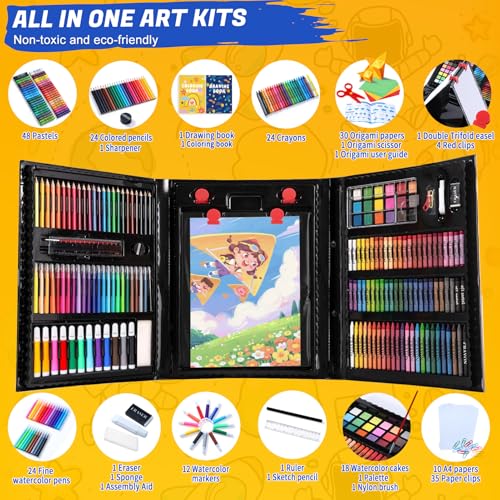 All in One Art Supplies Include Drawing Kit, Origami & Paper-Cutting Crafts - color: Black